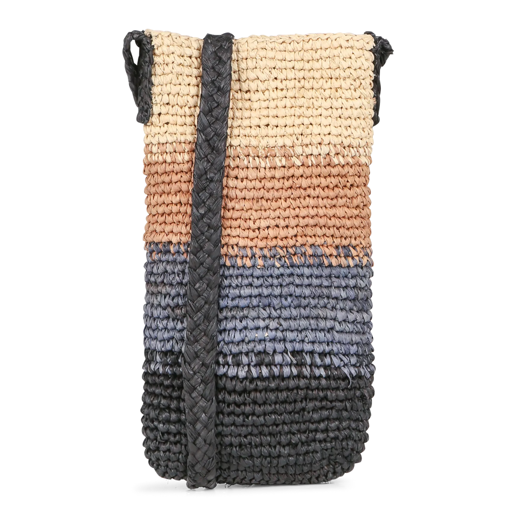 CAMALYA MELINA - Portateléfono con bandolera de rafia trenzada a rayas en multicolor