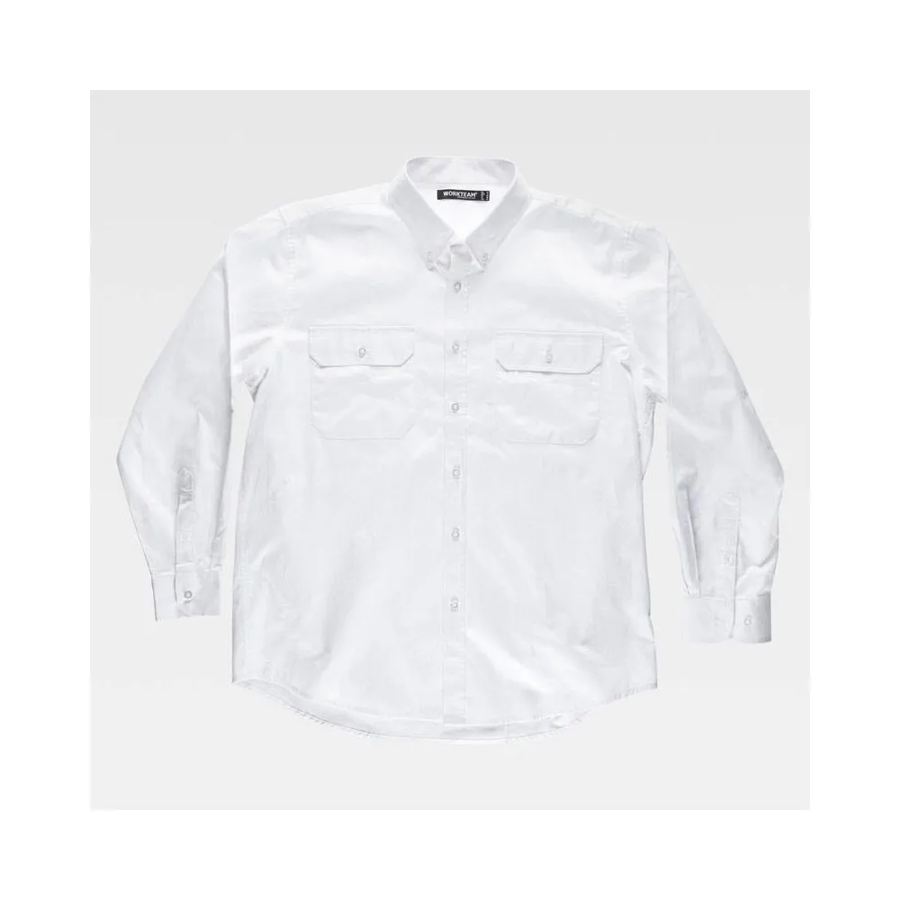 Camisa de manga larga, con dos bolsos de pecho con tapetas.  100% Algodón
