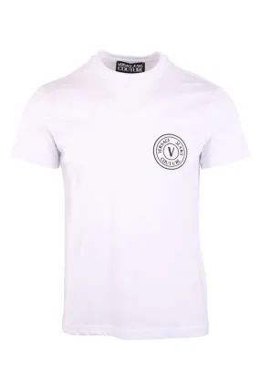 Camiseta blanca con logo redondo negro pequeño
