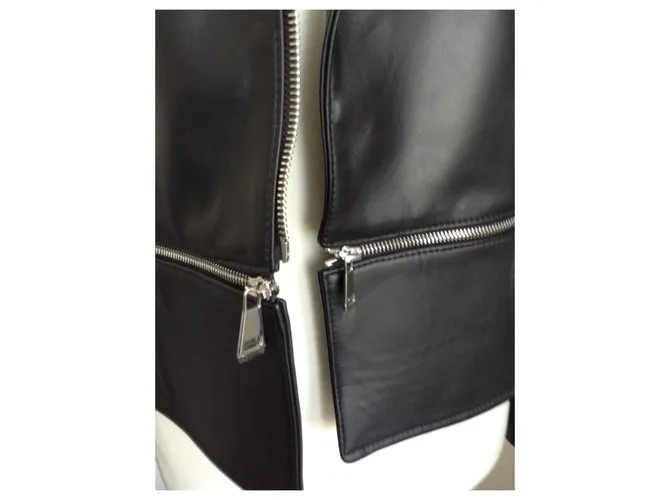 Christopher Kane Cuello de cuero de tartán con cremallera Biker chaqueta de cuero Negro Multicolor 