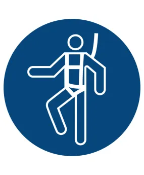 Señal Poner un arnés de seguridad, ISO 7010, lámina autoadhesiva, 100 mm, pack = 10 uds.